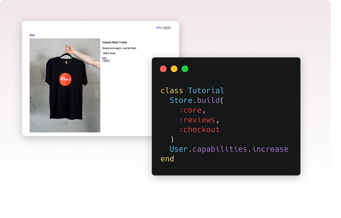 A screen showing the store on the left and a code editor on the right.